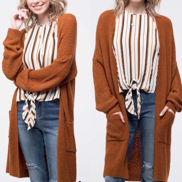 ❗️One Left❗️Rust Long Knit Cardigan - Picture 2 of 2